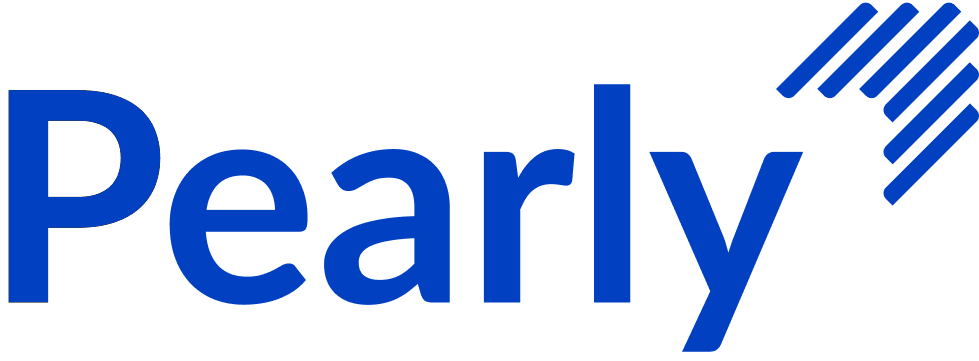 Pearly dental practice logo with blue text and stylized tooth icon design
