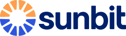 Sunbit logo featuring stylized sun rays in orange and blue colors with company name.